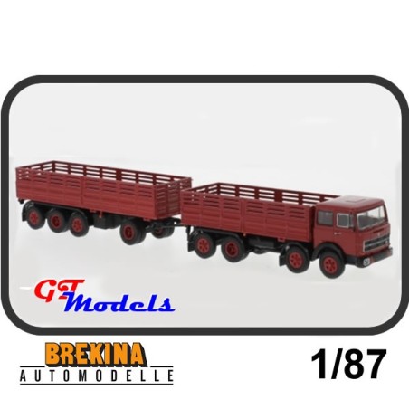 Fiat 691 Millepiedi -rood - Brekina miniatuur vrachtwagen 1:87